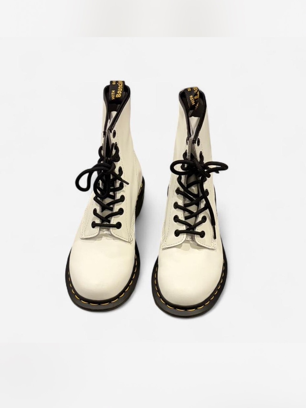 Dr. Martens White Leather Lace-Up Combat Boots